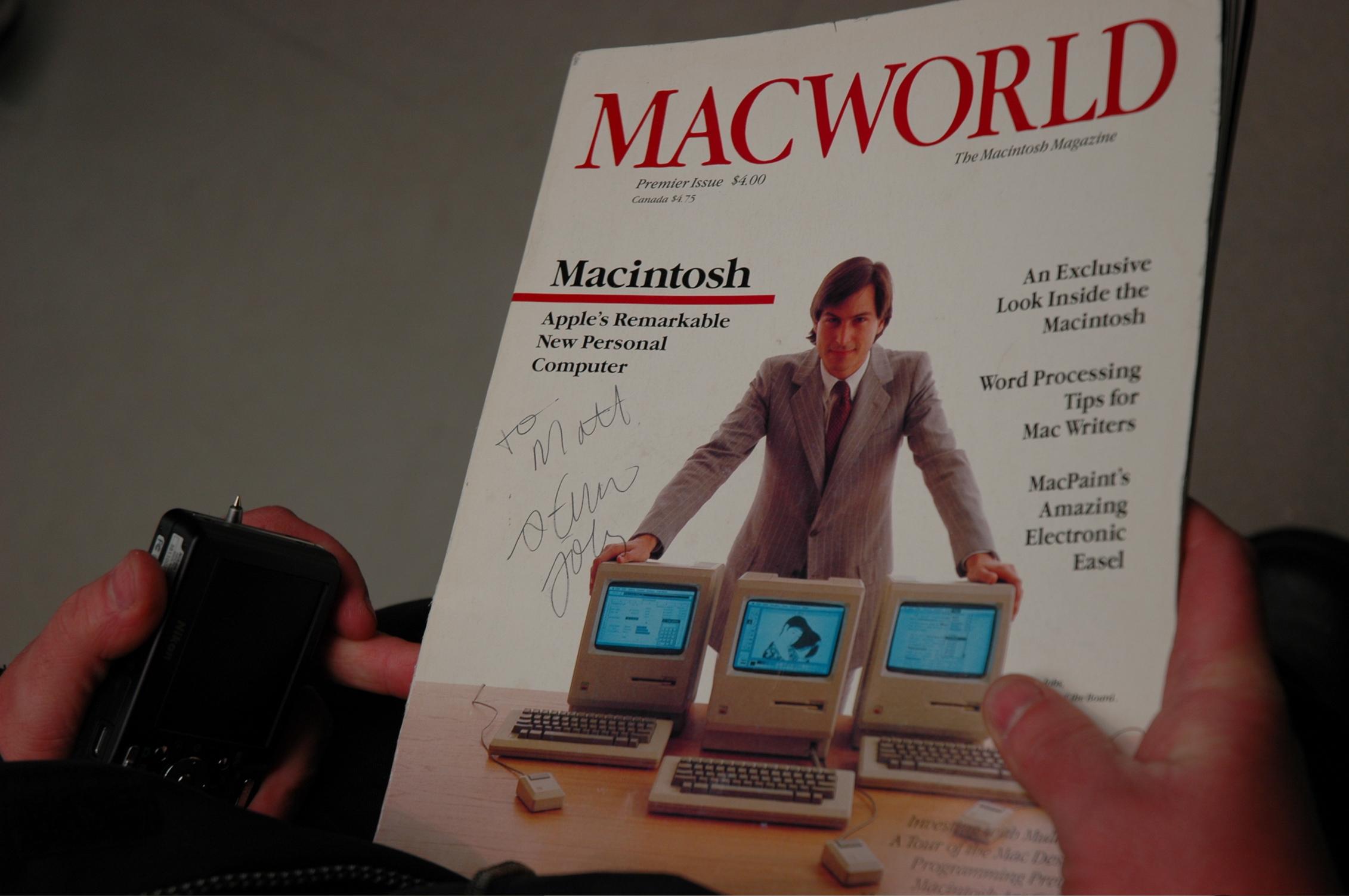 Matt's first issue of Macworld, signed by Steve Jobs