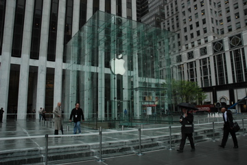 The Store is guarded by GM Security (trenchcoat) and Apple Security (black shirt)